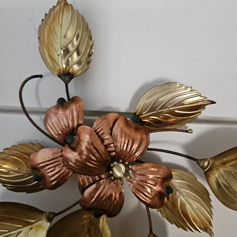 Vintage DOGWOOD Metal Brass and Copper Tone Flowers Wall‎ Art